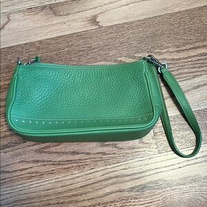 Coach Green Leather Wristlet Bag